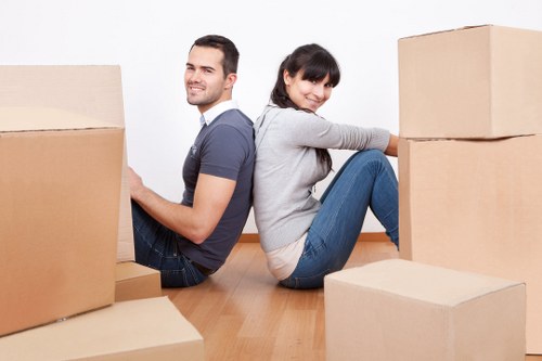 Packed boxes and moving equipment for a Hackney relocation